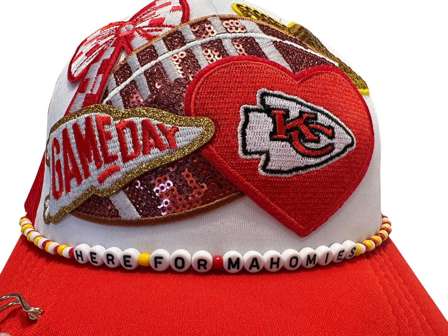 I Love Kansas City Chiefs GameDay Trucker Hat with Beaded Hat Belt