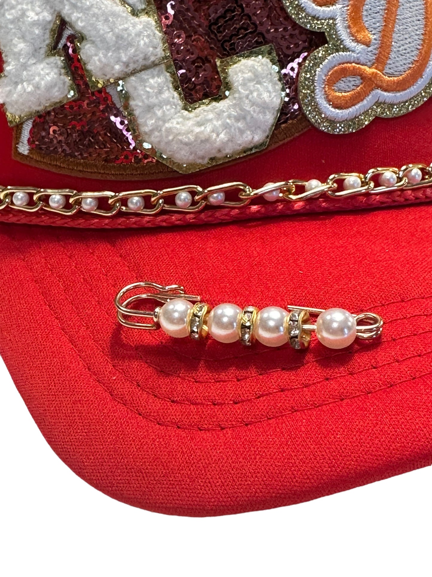 Gold and Pearls Kansas City Chiefs GameDay Trucker Hat with Gold Chain Hat Belt