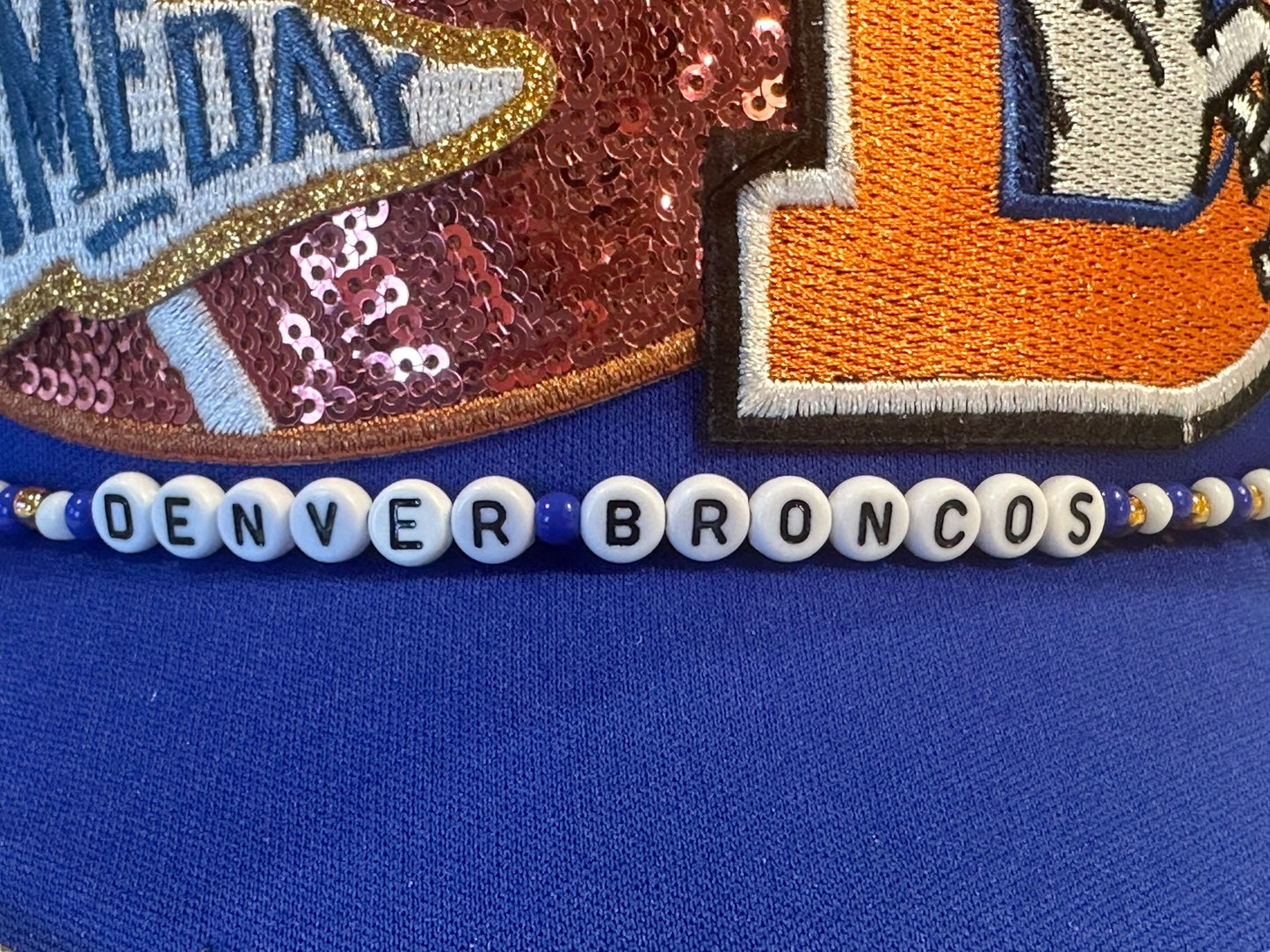 Sequin Denver Broncos GameDay Trucker Hat with Beaded Hat Belt