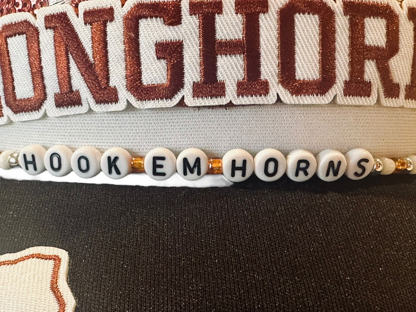 Hook em' Horns Sequin Texas Longhorns GameDay Trucker Hat with Beaded Hat Belt