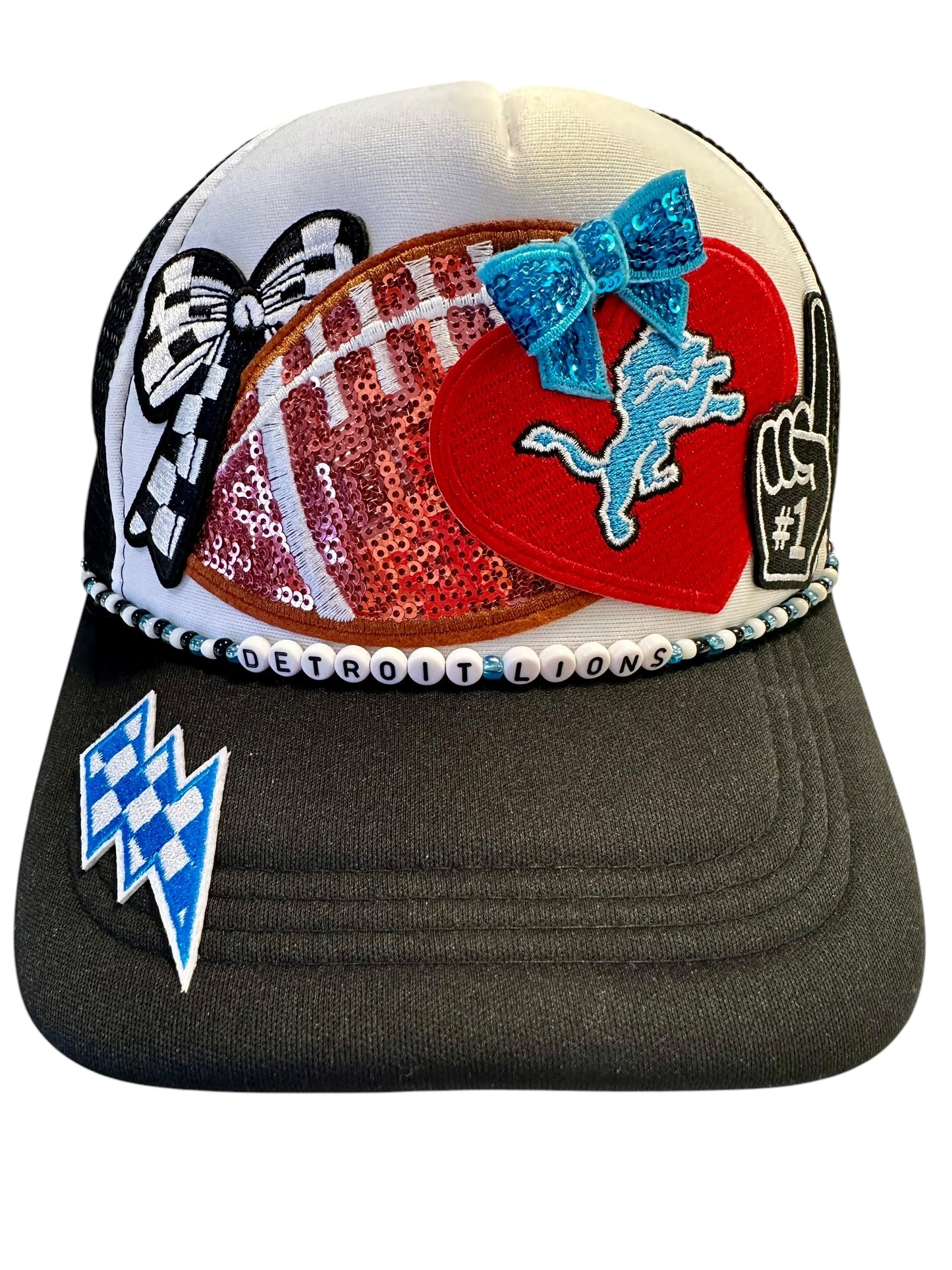 I love Detroit Lions GameDay Trucker Hat with Beaded Hat Belt