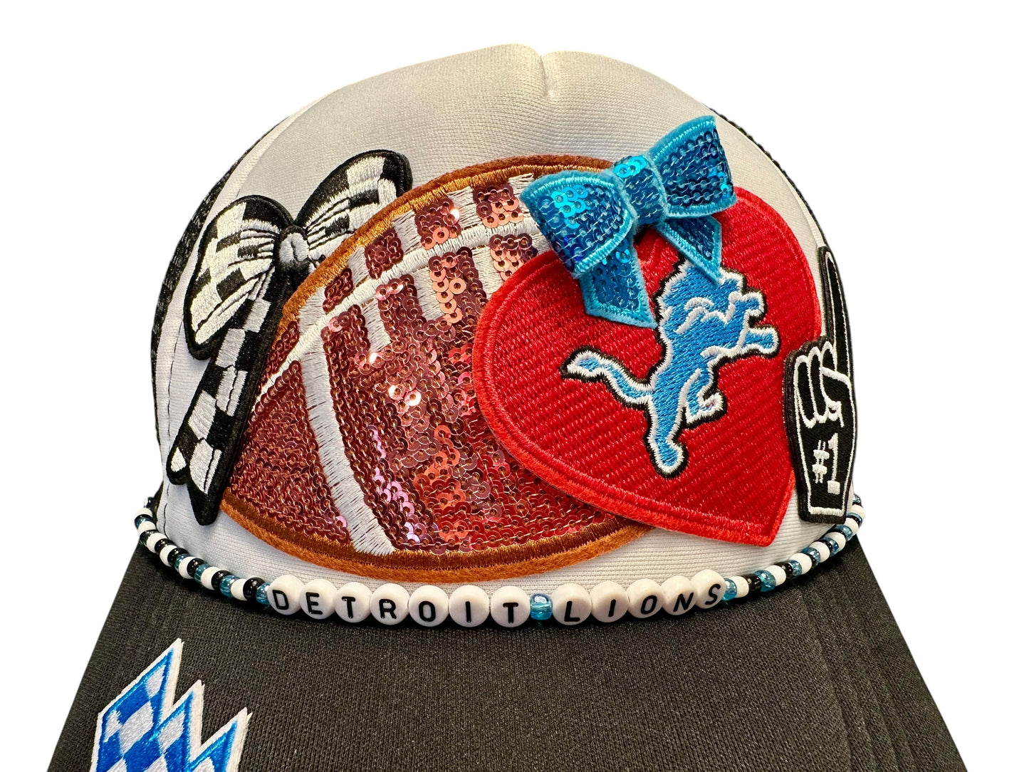 I love Detroit Lions GameDay Trucker Hat with Beaded Hat Belt