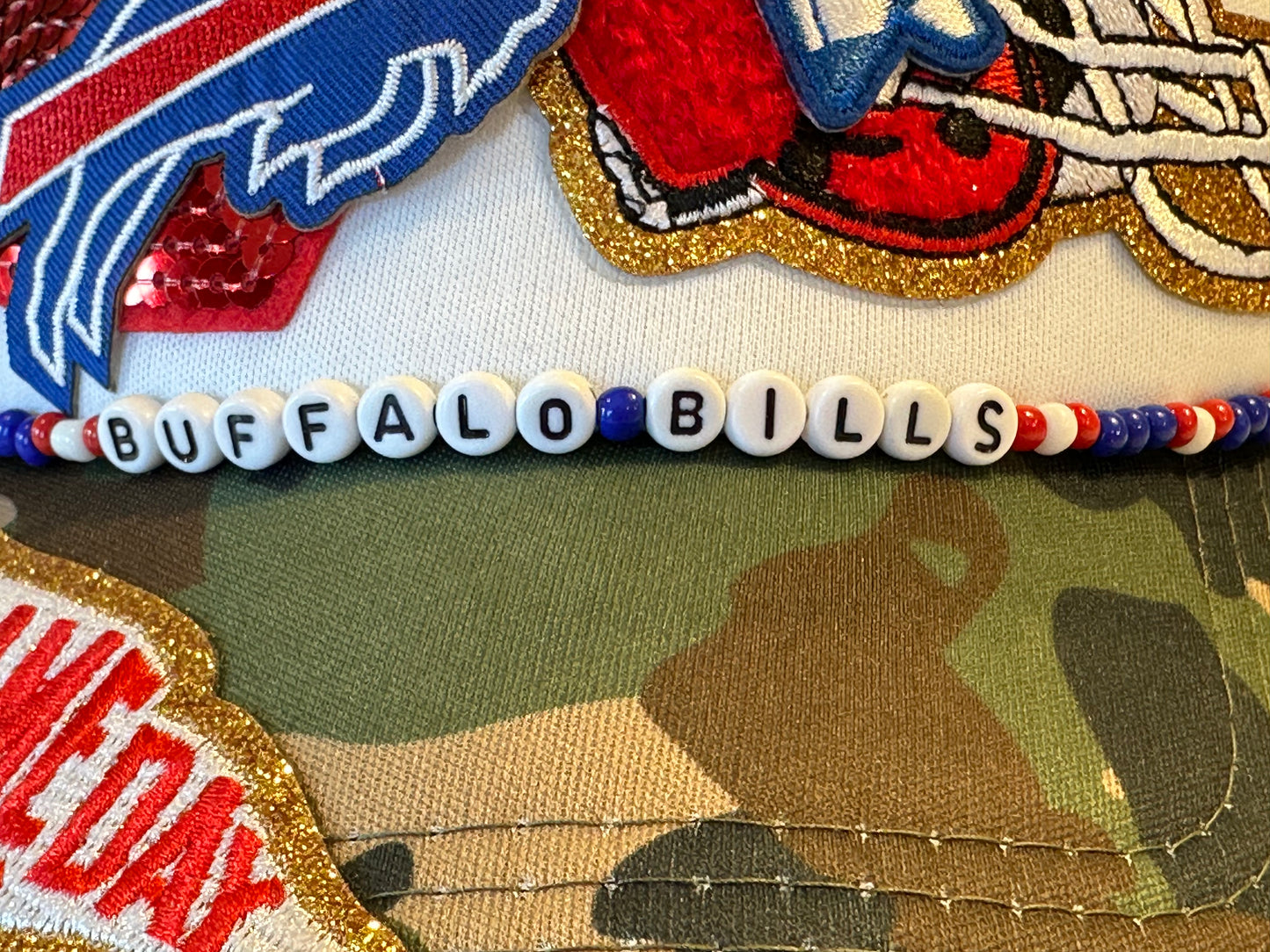 Camo Sequin Buffalo Bills GameDay Trucker Hat with Beaded Hat Belt