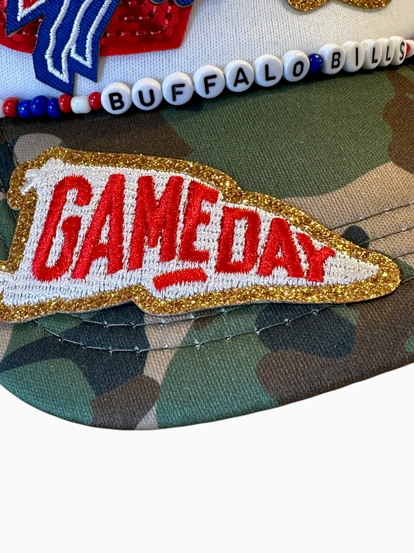 Camo Sequin Buffalo Bills GameDay Trucker Hat with Beaded Hat Belt